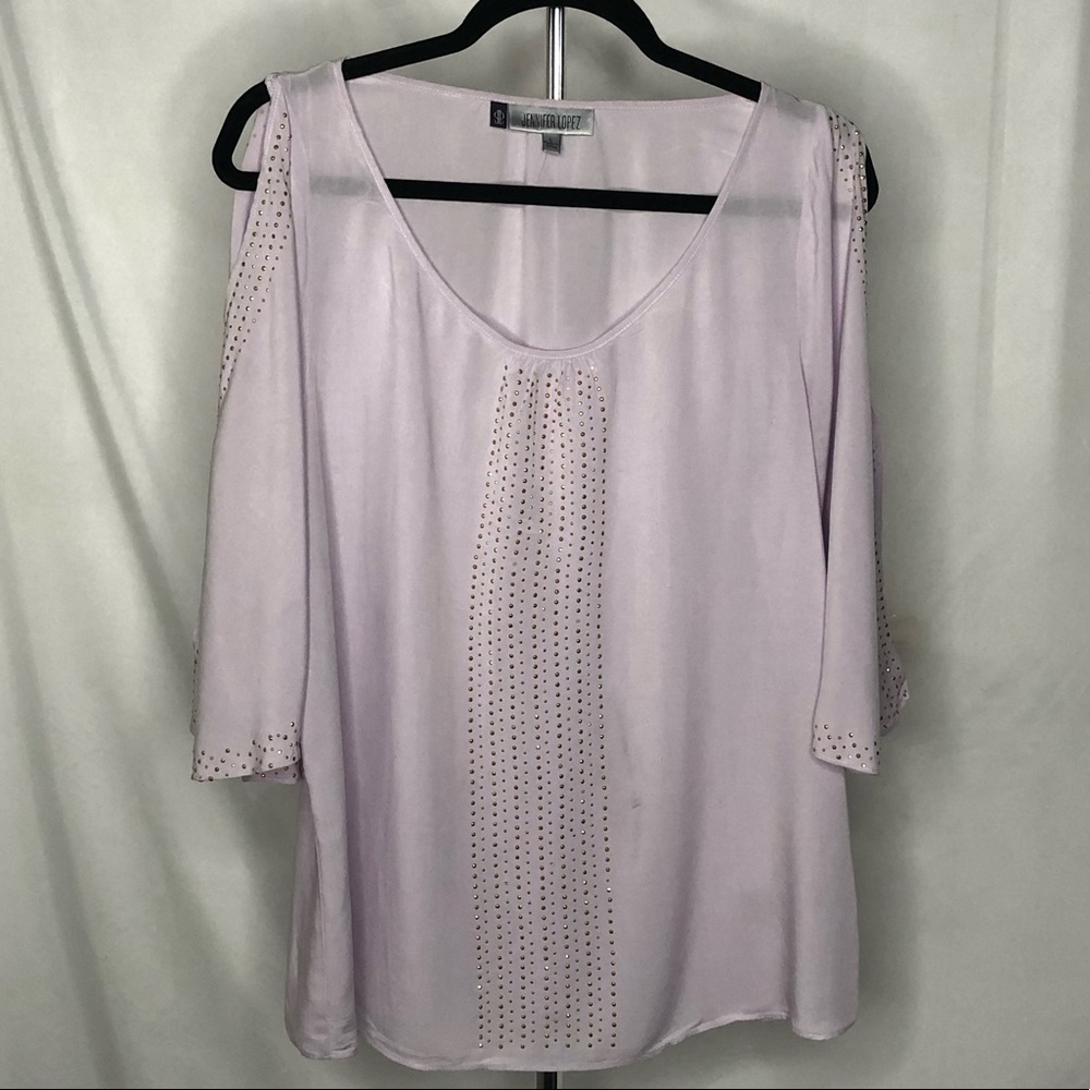 Purple cold shoulder blouse